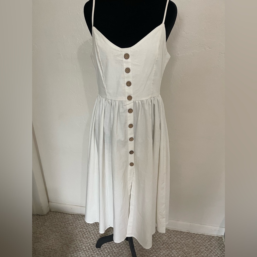 Zaful White Sleeveless Button-Down Midi Dress - Size S